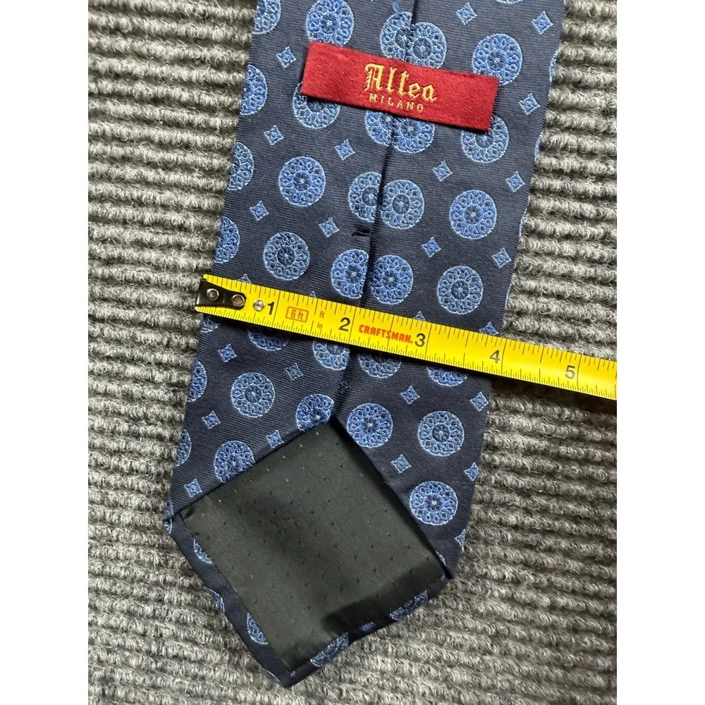 Altea Milano Men Blue Circle Pattern 100% Silk Tie Made in Italy Geometric Navy‎